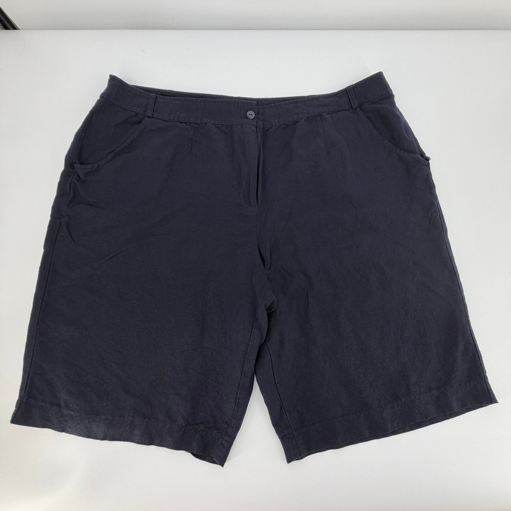 NY Collection Shorts Womens 3X Blue Linen‎ Blend Bermuda Casual Coastal Summer